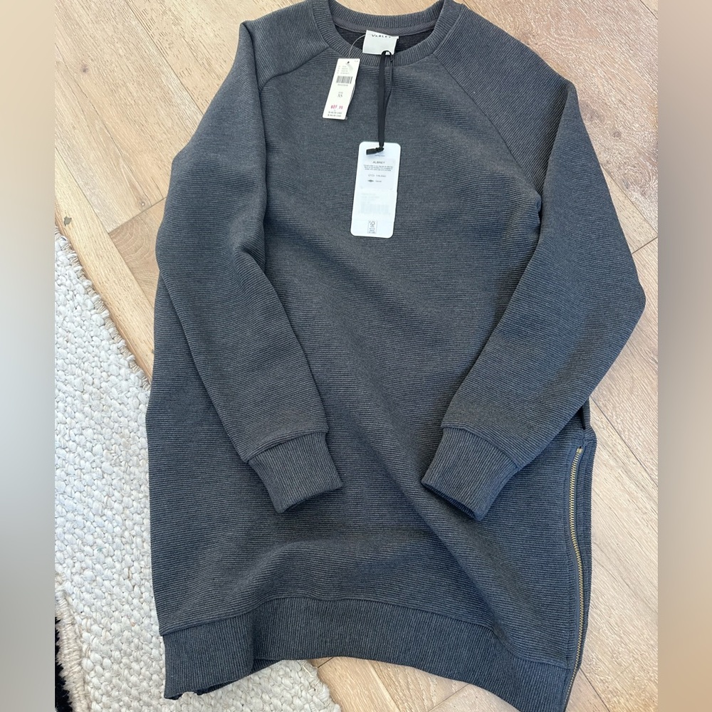 Varley long sleeve sweater dress with side zips and pockets